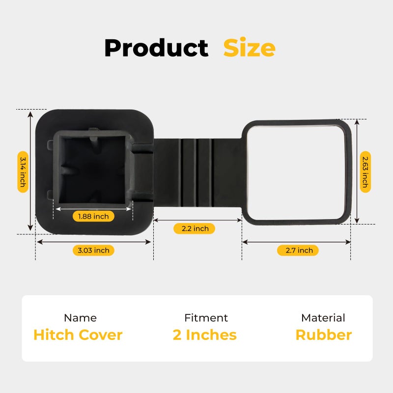 BougeRV 2 Inch Trailer Hitch Cover Tube Cover Plug Cap Rubber Fits 2 Inch Receivers Class 3 4 5 for Toyota Ford Jeep Chevrolet Nissan Dodge Ram Porsche Mercedes Benz Polaris Ranger ATV UTV Polaris - Image 4